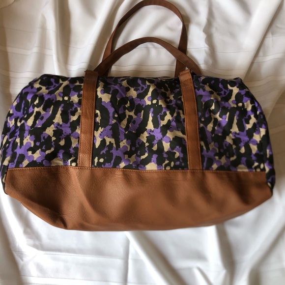 Purple Leopard Print Canvas and Faux Leather Overnight Bag - Picture 4 of 16